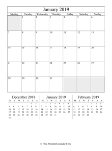 2019 calendar january vertical layout
