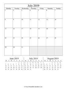 2019 calendar july vertical layout