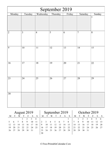 2019 calendar september vertical layout