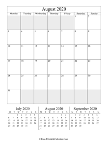 2020 calendar august vertical layout