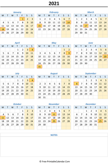 2021 calendar holidays weekend highlight vertical