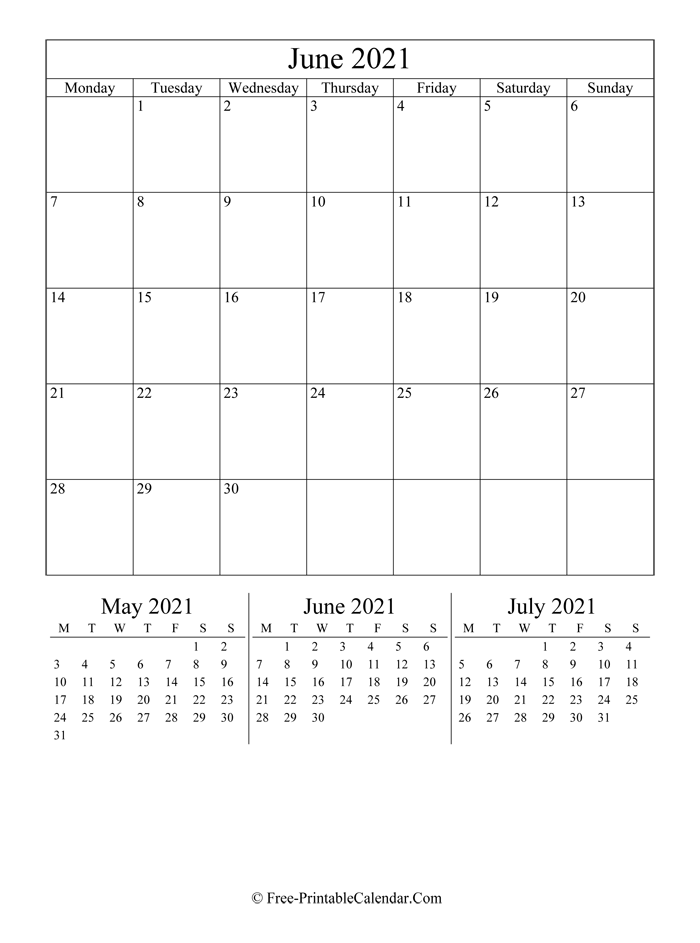2021 Calendar June (Portrait Layout)