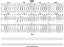 2021 landscape calendar notes