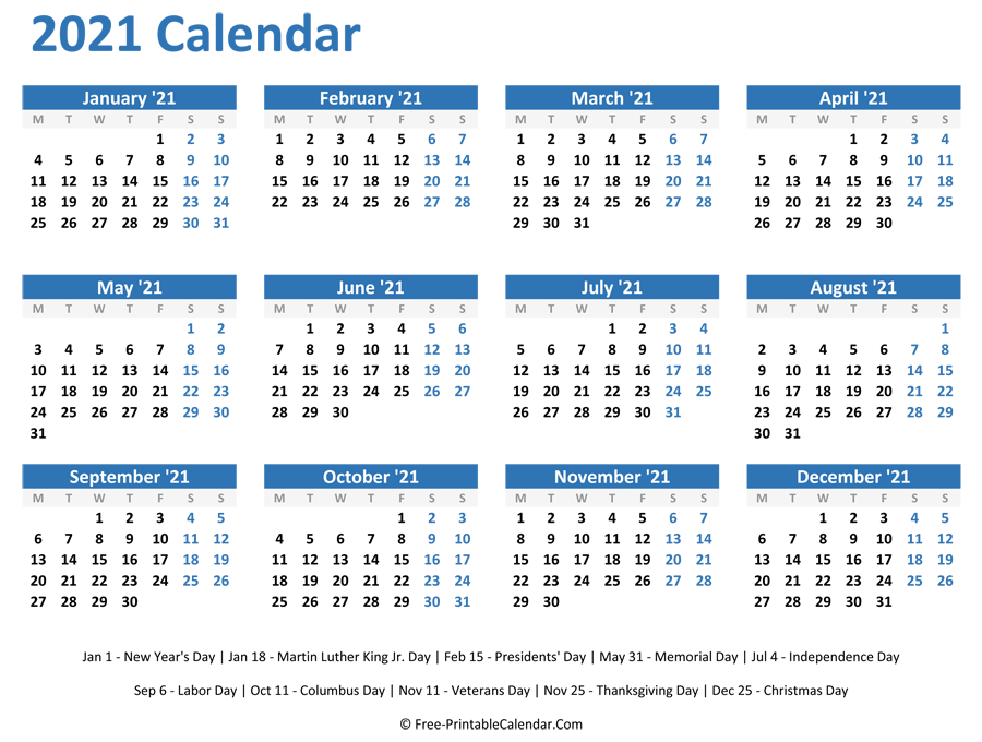 Free Downloadable 2021 Word Calendar - Take 2021 Printable ...