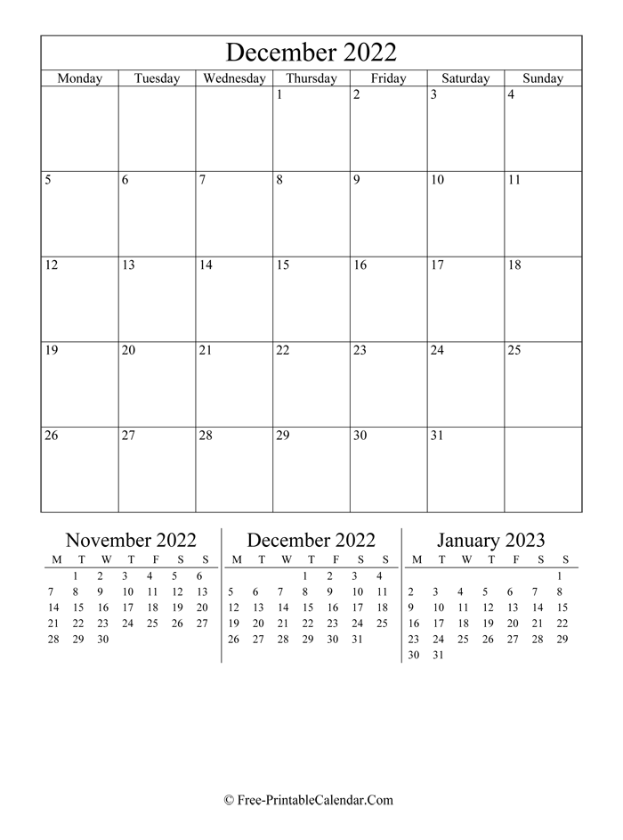 2022 Calendar December (Portrait Layout)