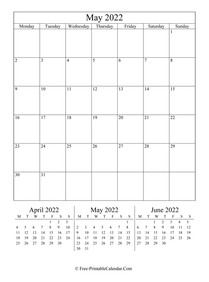 2022 Calendar May (Portrait Layout)