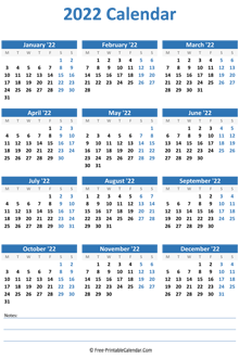 2022 calendar notes vertical