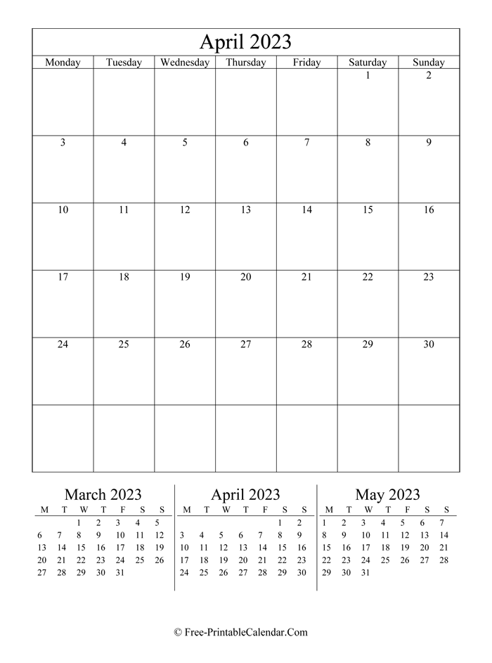 2023 Calendar April (Portrait Layout)