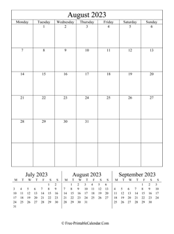 2023 calendar august vertical layout