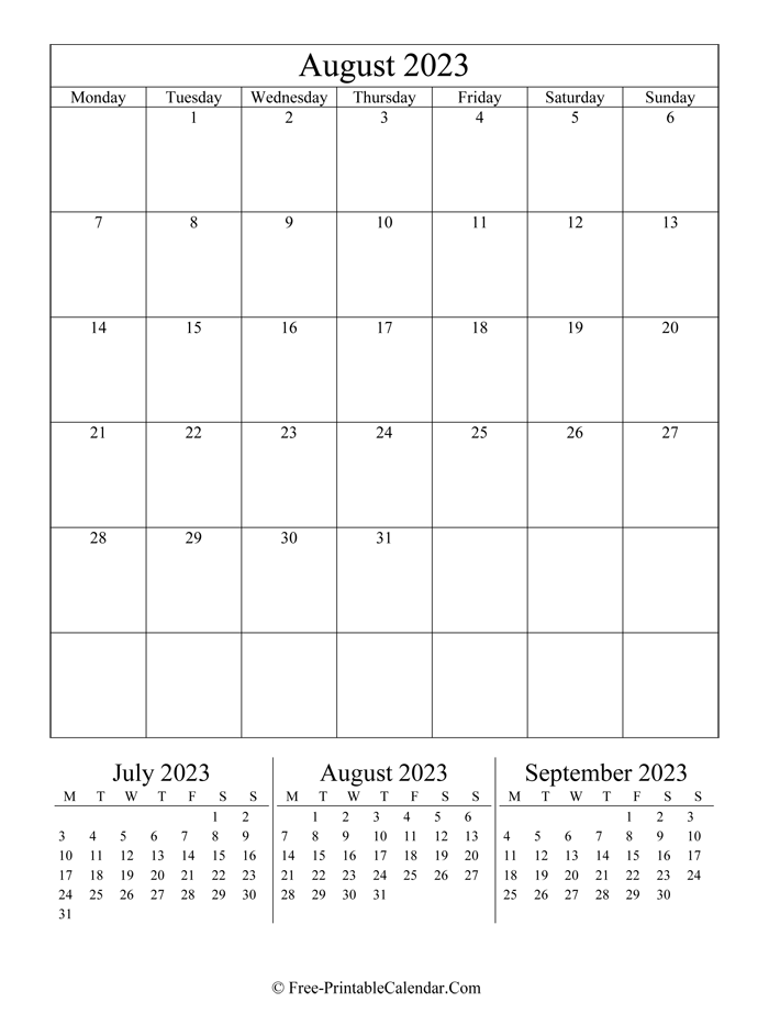 2023 Calendar August (Portrait Layout)