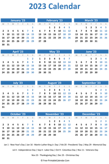2023 calendar holidays vertical