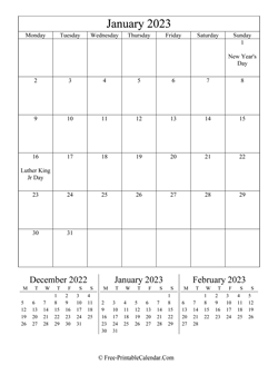 2023 calendar january vertical layout