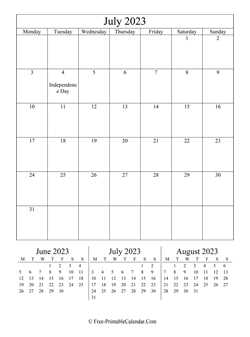 2023 calendar july vertical layout