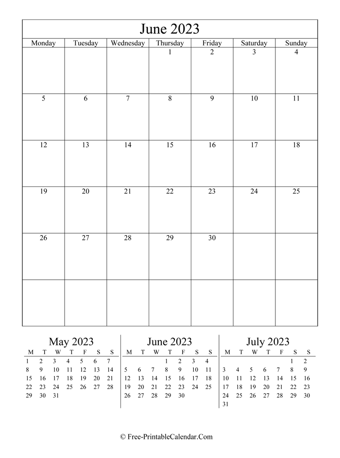 2023 Calendar June (Portrait Layout)