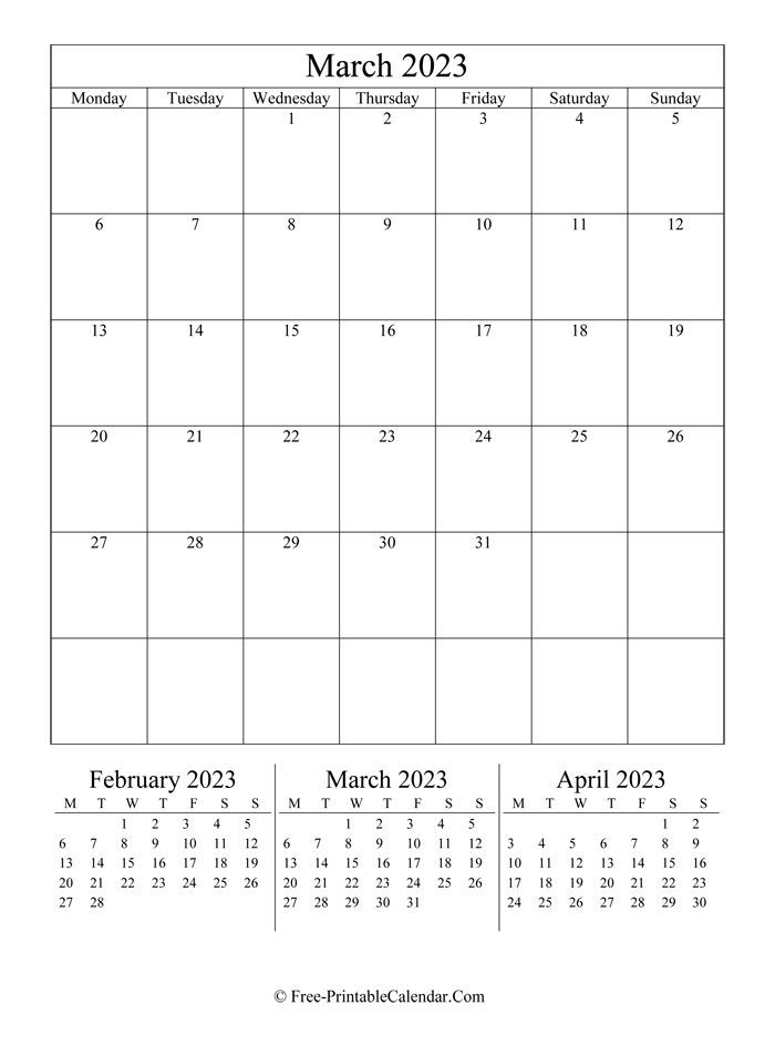 2023 Calendar March (Portrait Layout)