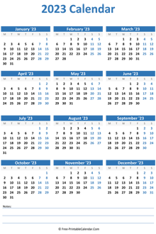 2023 calendar notes vertical