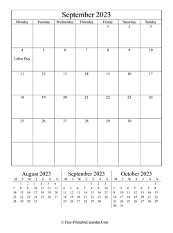 2023 calendar september vertical layout