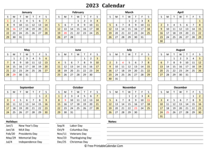 2023 landscape calendar holidays