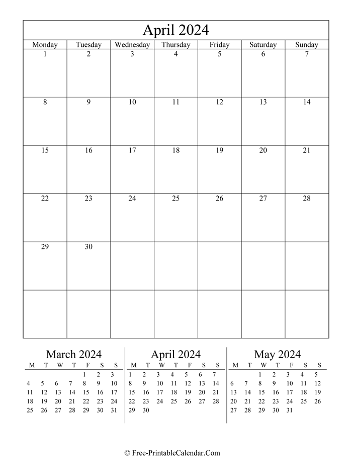 2024 Calendar April (Portrait Layout)