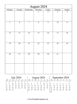 2024 calendar august vertical layout