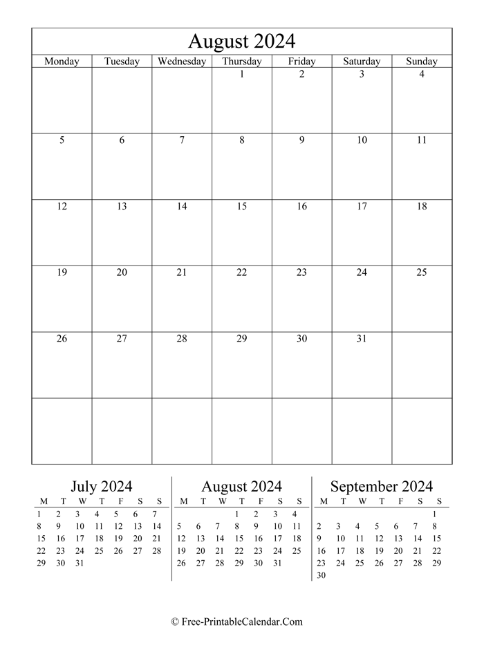 2024 Calendar August (Portrait Layout)