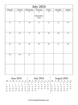 2024 calendar july vertical layout