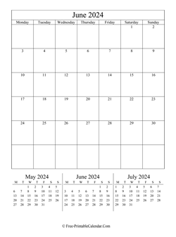 2024 calendar june vertical layout