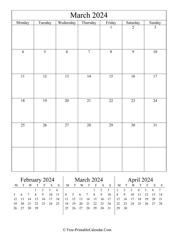 2024 Calendar March (Portrait Layout)