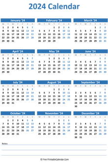 2024 calendar notes vertical