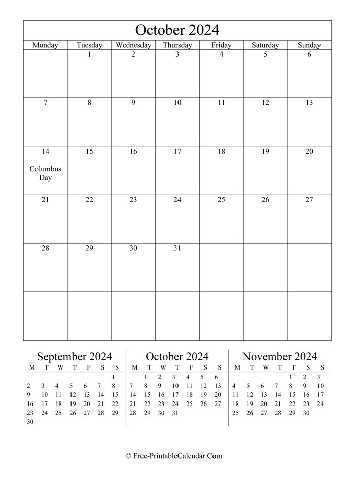 2024 Calendar october (Portrait Layout)