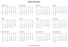 2024 calendar printable horizontal