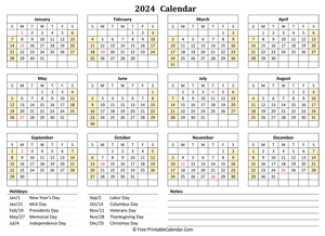 2024 landscape calendar holidays