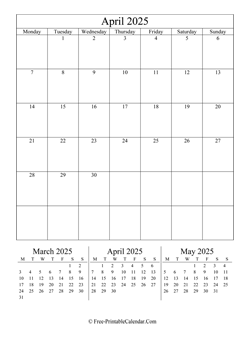 2025 calendar april portrait
