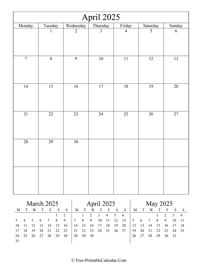 2025 Calendar April (Portrait Layout)
