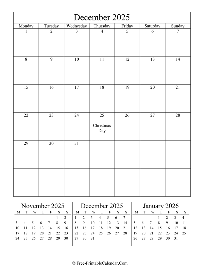 2025 Calendar December (Portrait Layout)