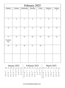 2025 calendar february vertical layout