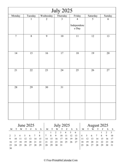 2025 calendar july vertical layout