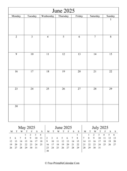 2025 calendar june vertical layout