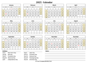 2025 Yearly Calendar in Excel, PDF and Word