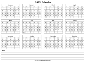 2025 landscape calendar notes