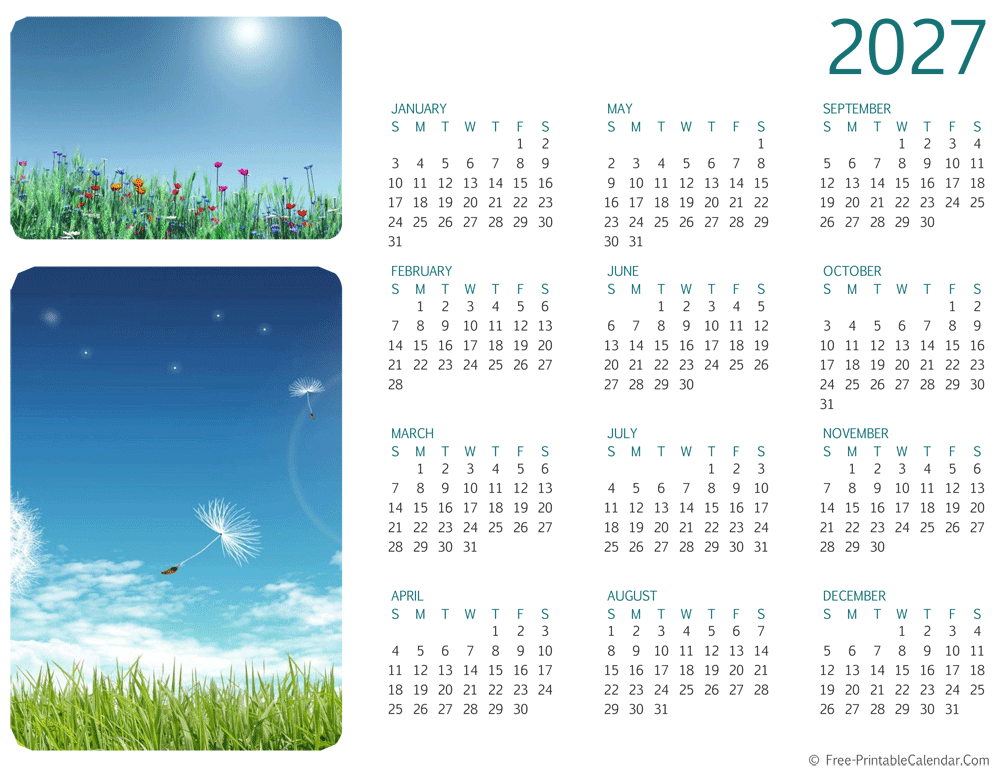 2027 photo calendar (horizontal layout)