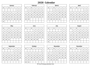 2028 landscape calendar