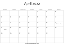 april 2022 calendar printable holidays