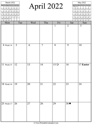 april 2022 calendar vertical