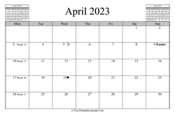 April 2023 Calendar (horizontal)