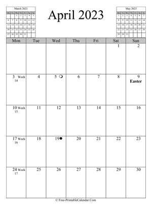april 2023 calendar vertical