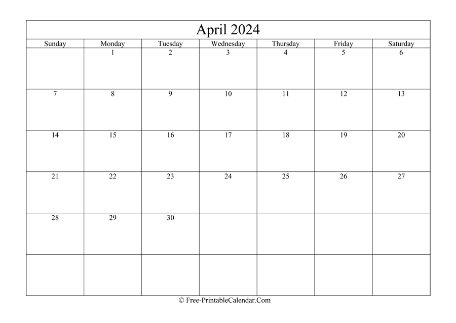 April 2024 Calendar Printable with Holidays