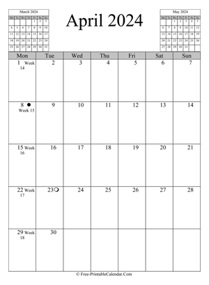 april 2024 calendar vertical