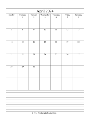 april 2024 editable calendar notes portrait