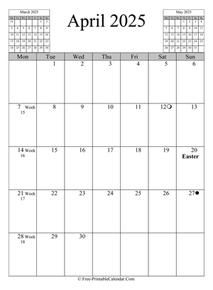 april 2025 calendar vertical